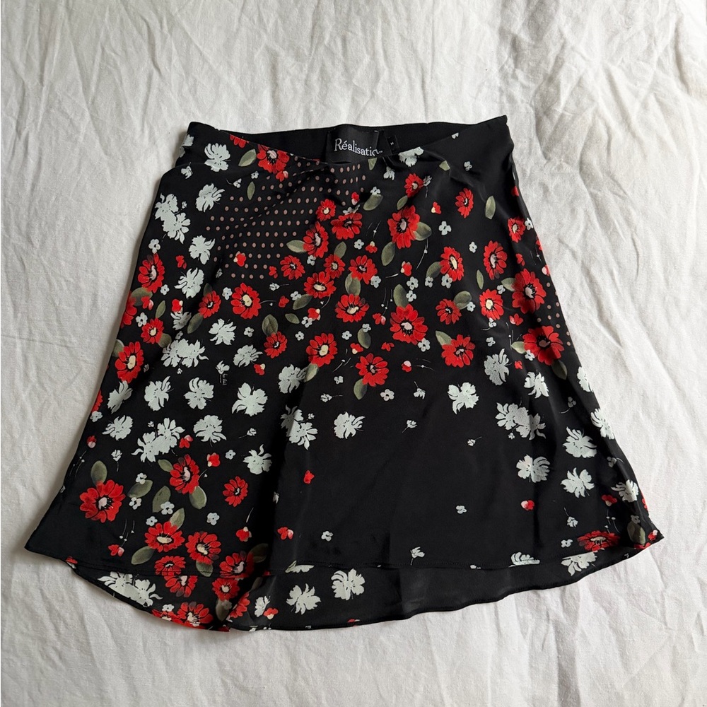 Realisation Par Black and Red Floral Mini Skirt